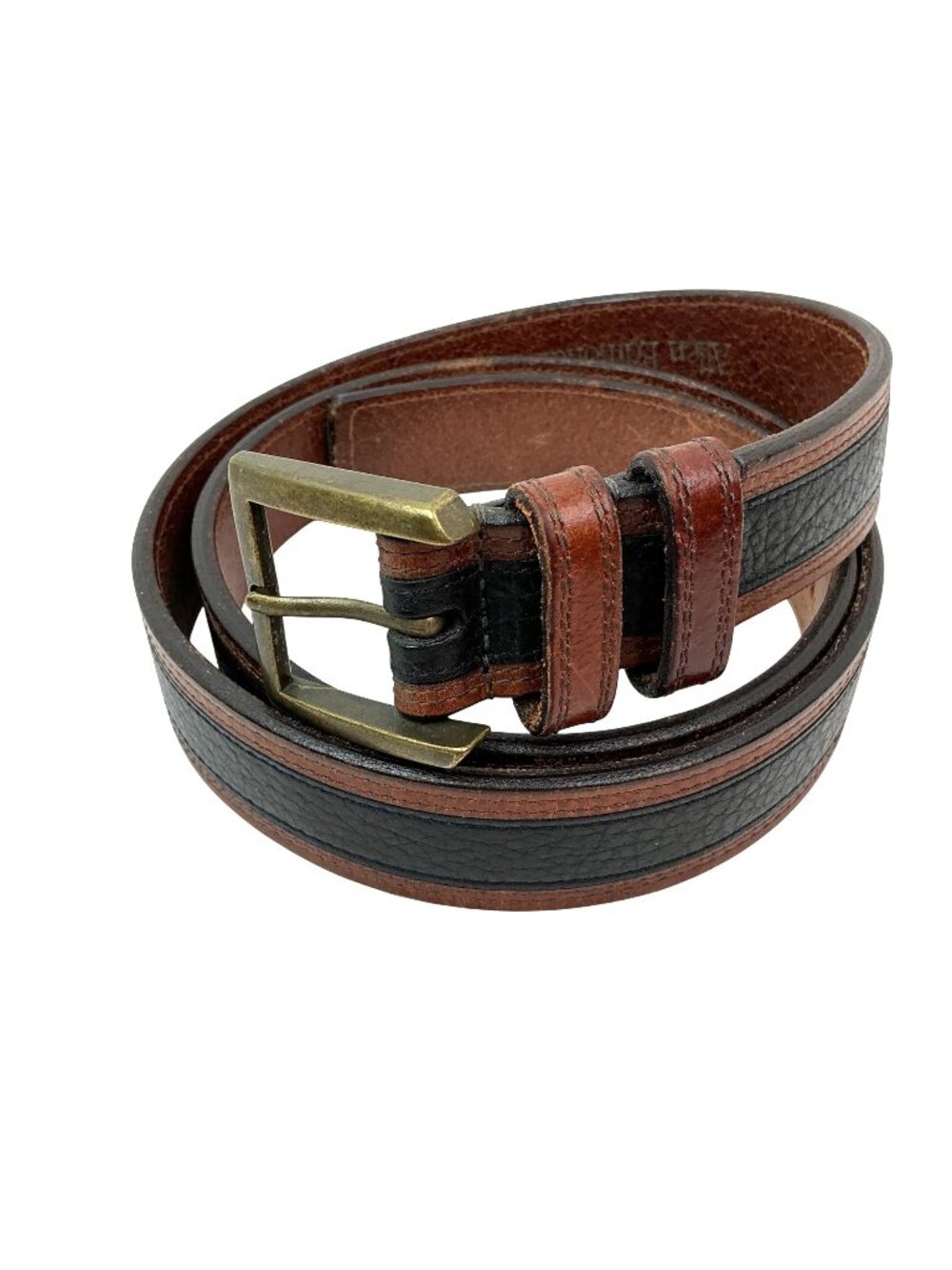 Allen Edmonds Two Tone Brown Black Leather Belt Brass Buckle Mens 42 Made In USA